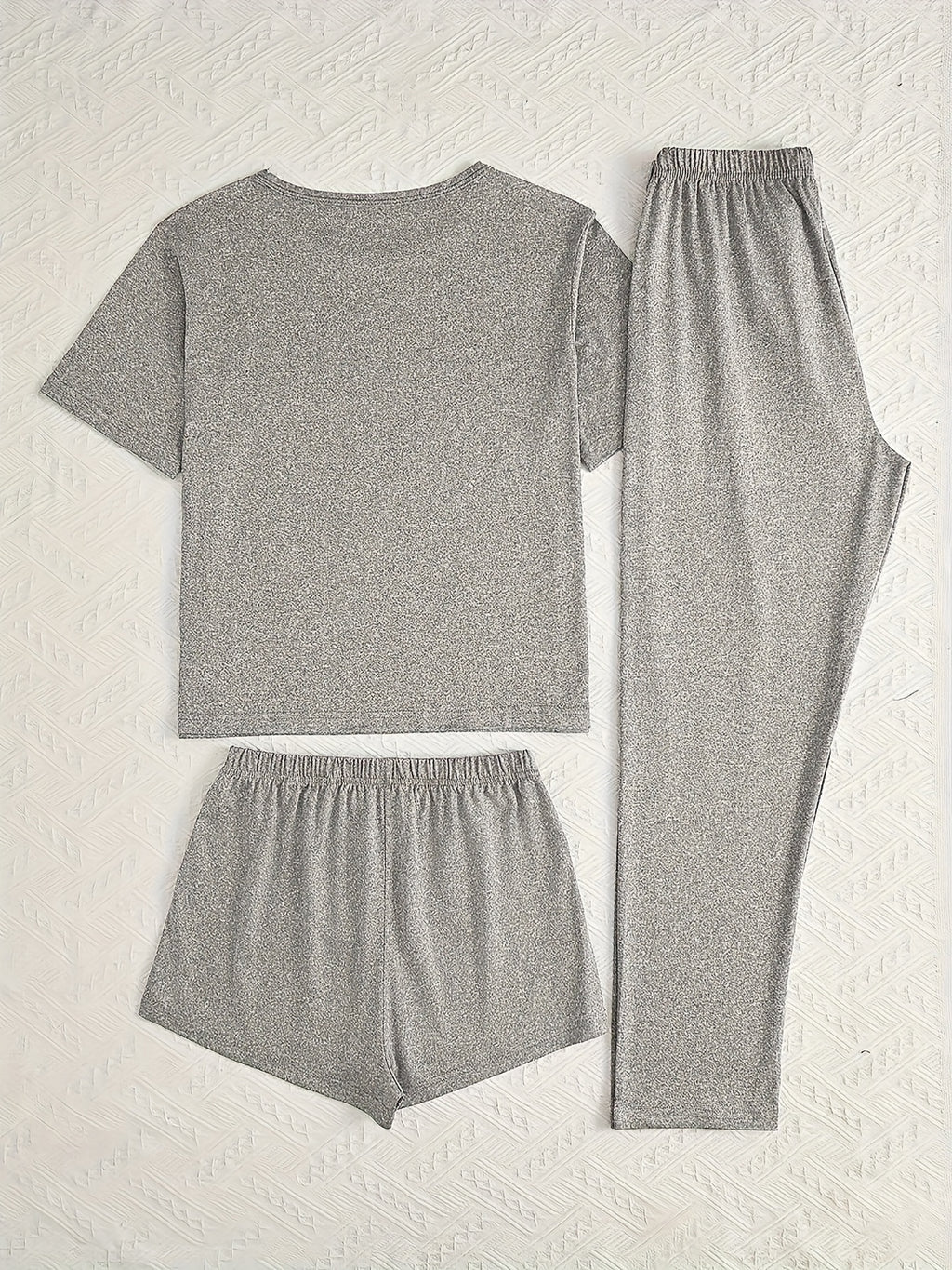 [Women's Pajama Set] Women's pajama three-piece set, casual and simple style with "NOPE not today", waistband bow decoration, soft short-sleeved top with elastic waistband shorts and trousers, loose fit for more comfort, perfect choice of pajamas Can be