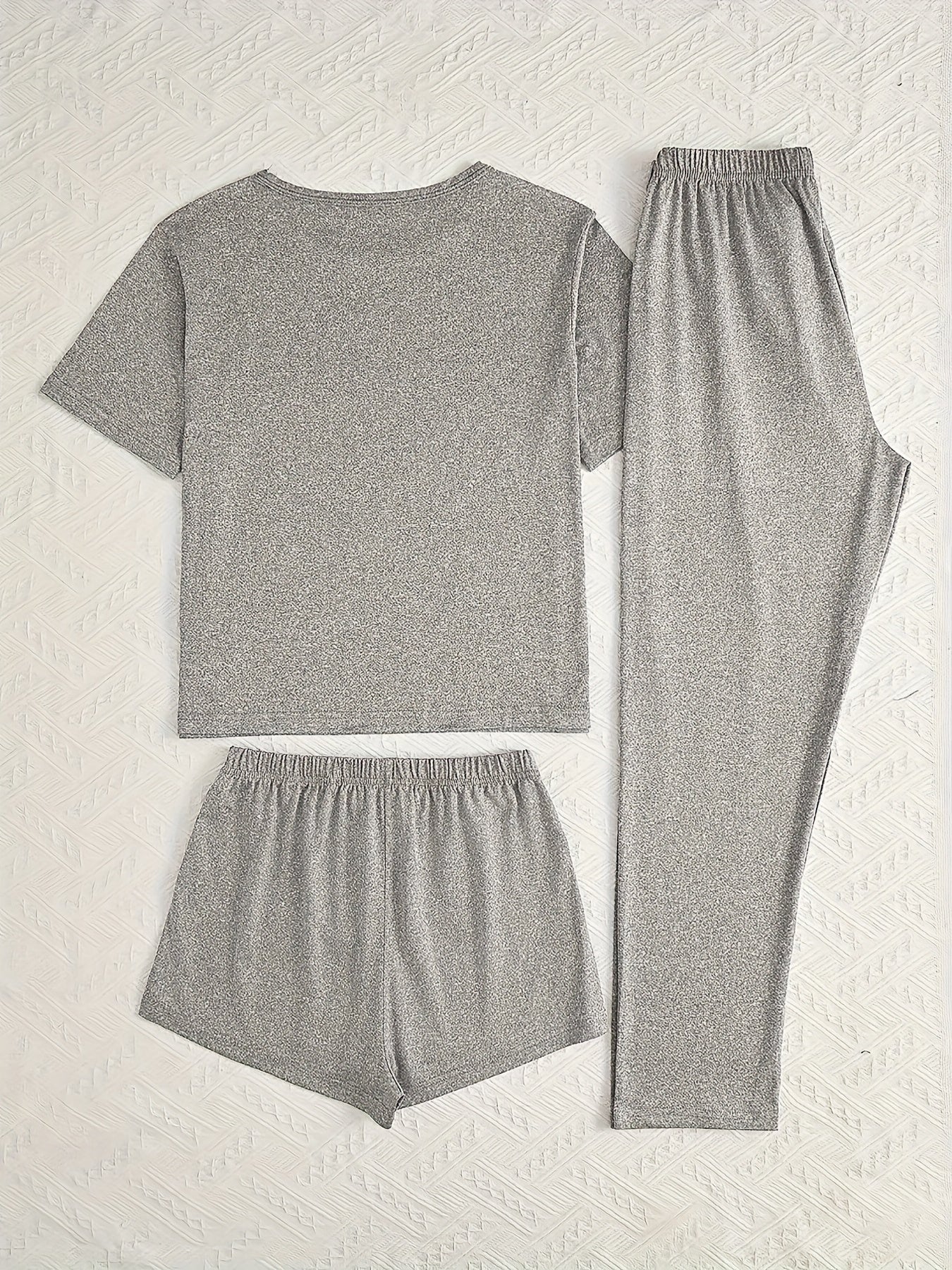 [Women's Pajama Set] Women's pajama three-piece set, casual and simple style with "NOPE not today", waistband bow decoration, soft short-sleeved top with elastic waistband shorts and trousers, loose fit for more comfort, perfect choice of pajamas Can be