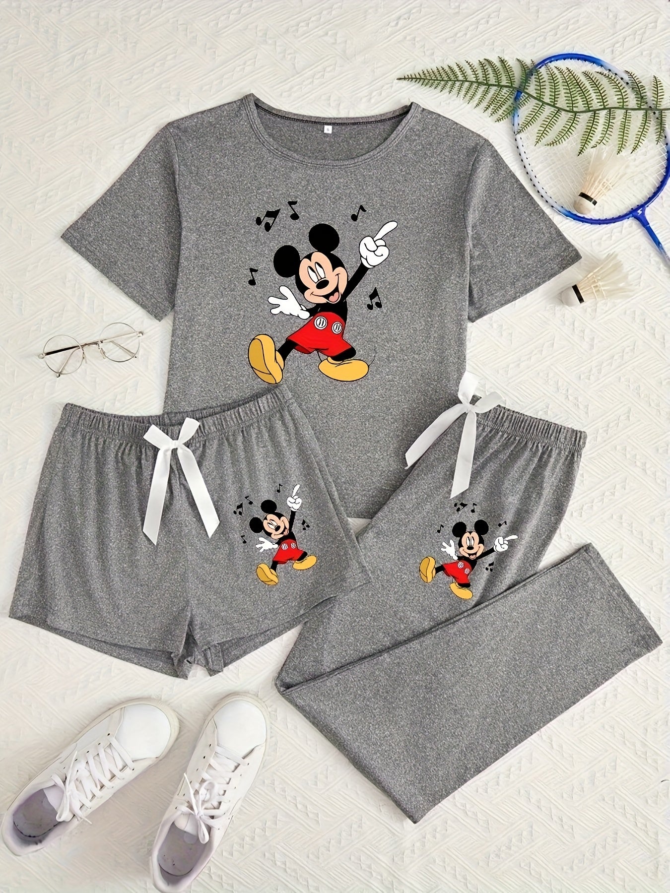 [Mickey Mouse Pajama Set] Disney Mickey Mouse Print Pajama Set - Three-Piece Cute Design