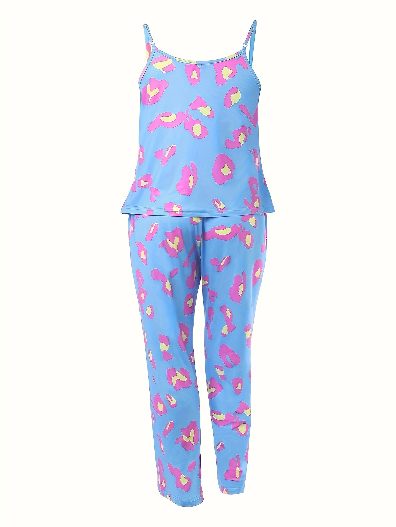 Women's Plus Casual Pajamas Set - Plus Size Leopard Print Sleeveless Cami Top & Pants Lounge 2 Piece Set - For Women - Perfect for Lounging & Relaxing at Home - Ideal Gift for Her