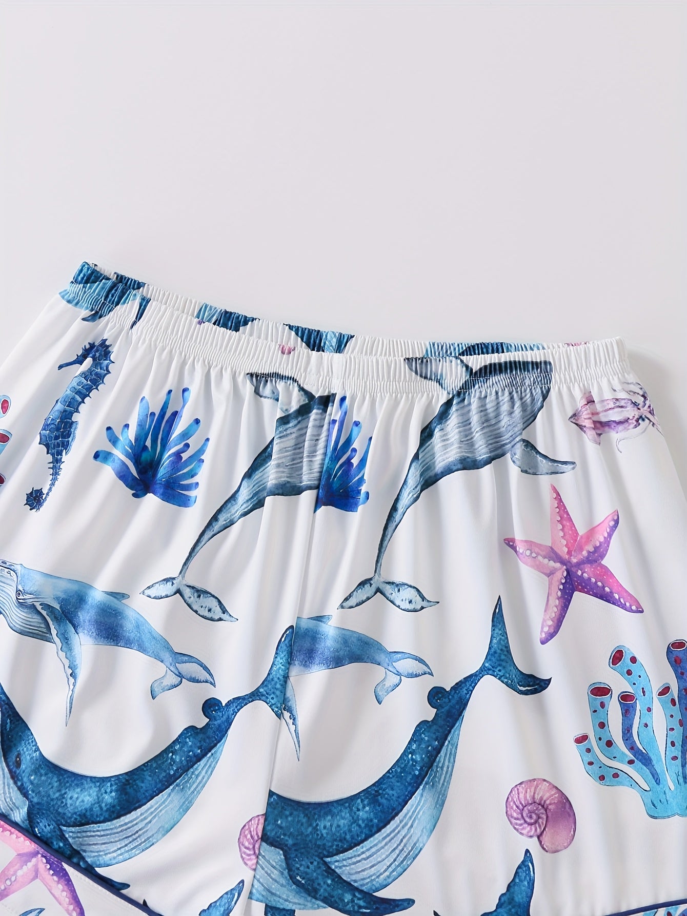 [Playful Pajama Set] Elegant Women's Ankle-High Pajama Set | Ocean and Whale Print, Comfortable Shorts, All-Season Pocket Detail, Playful Design, Pocketed Set