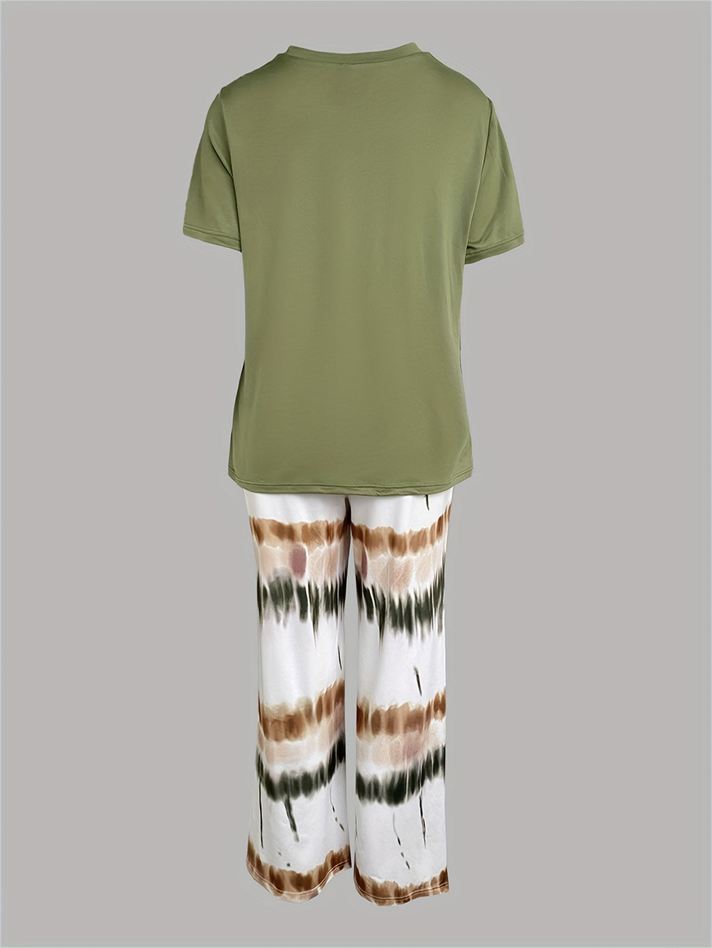 2pcs Printed Round Neck Short Sleeve Set, Gradient Printed Loose Pants, Women's Summer Pajama Set, Breathable Pure Home Clothing Two-piece Set.