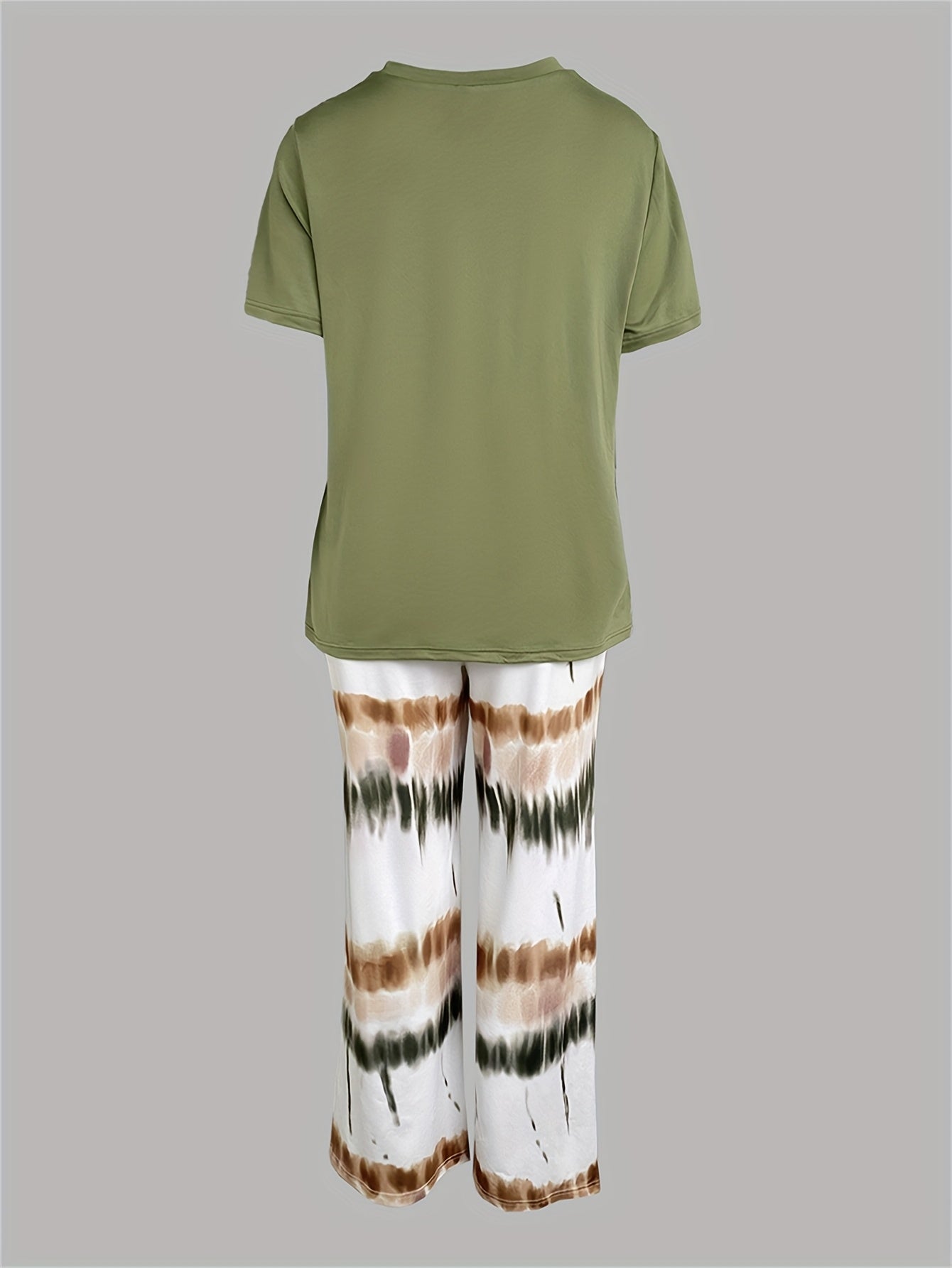 2pcs Printed Round Neck Short Sleeve Set, Gradient Printed Loose Pants, Women's Summer Pajama Set, Breathable Pure Home Clothing Two-piece Set.