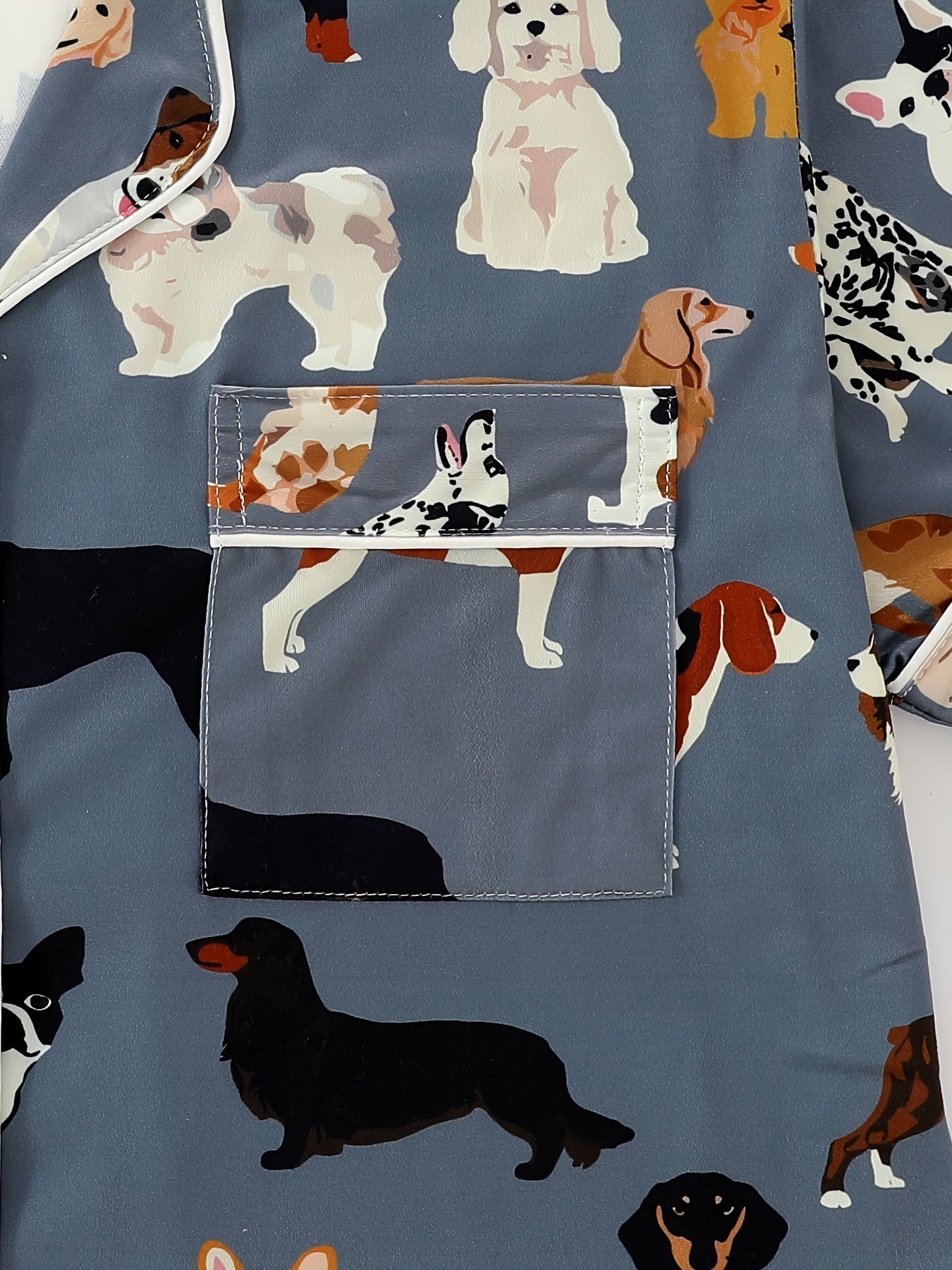 [Dog Print Pajama Set] Polyester Women's Pajama Set | Lapel Short Sleeve Open Front Shirt & Loose Elastic Shorts with Animal Dog Print | Cool Summer Wearable Outdoors, Casual Four-Season Sleepwear and Loungewear Suit