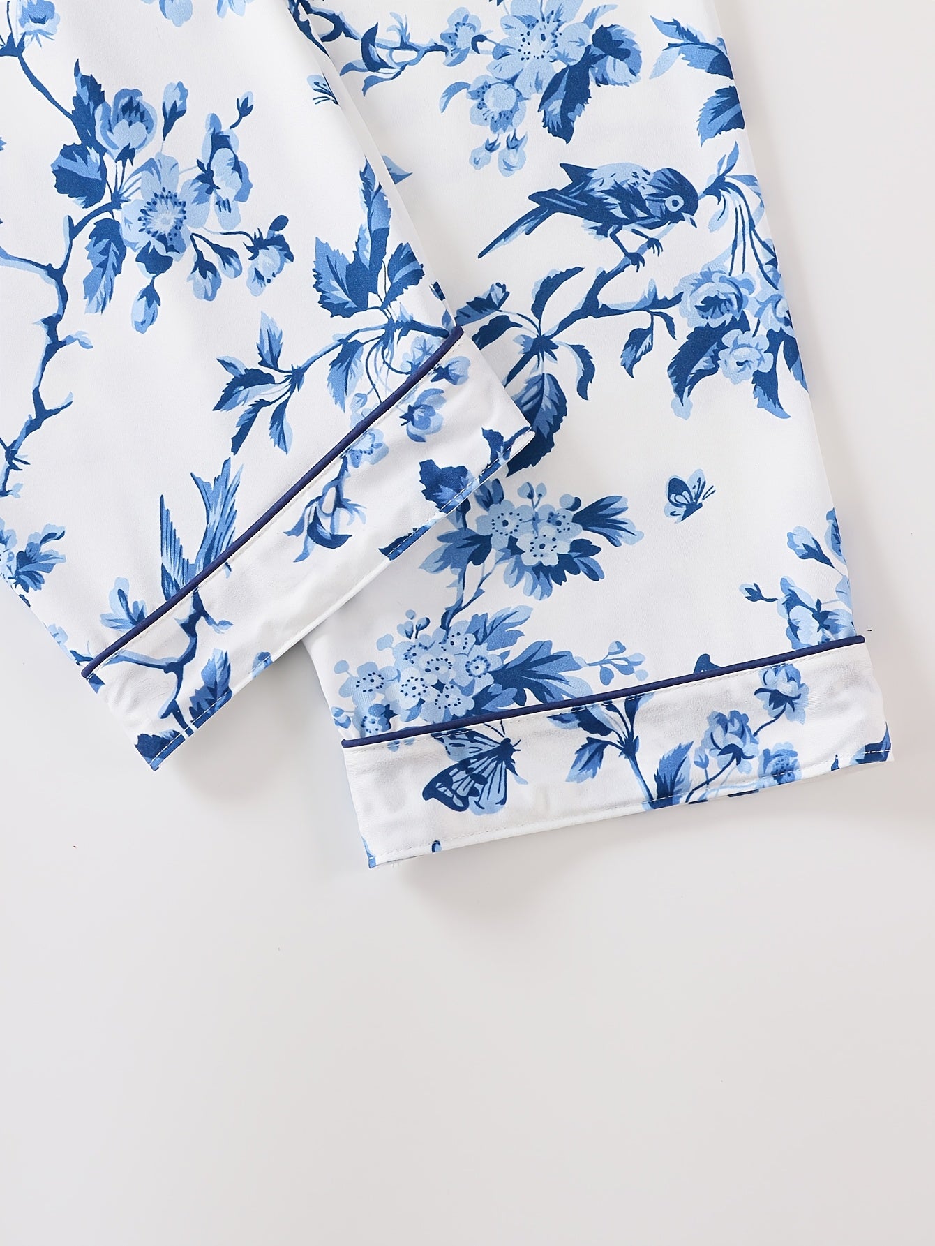 3pcs Elegant Floral Women's Pajama Set - Comfy Polyester Blend, Short Sleeve Button-Up Top with Lapel Collar, Elastic Waist Shorts & Pants, Machine Washable, All-Season Loungewear