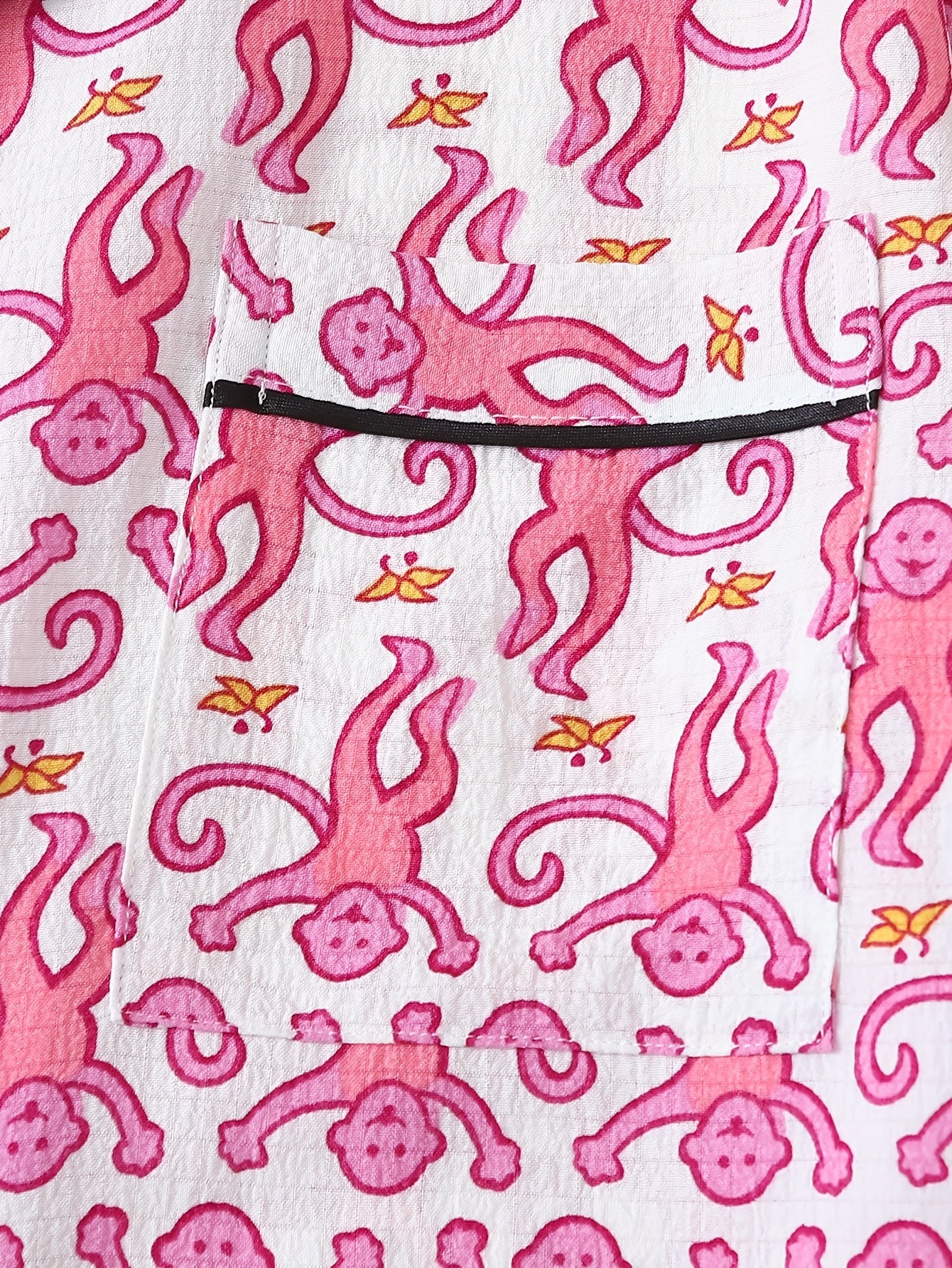 Two-piece spring/summer Women's monkey banana print button-up short-sleeve pocket top and bow shorts pajama set