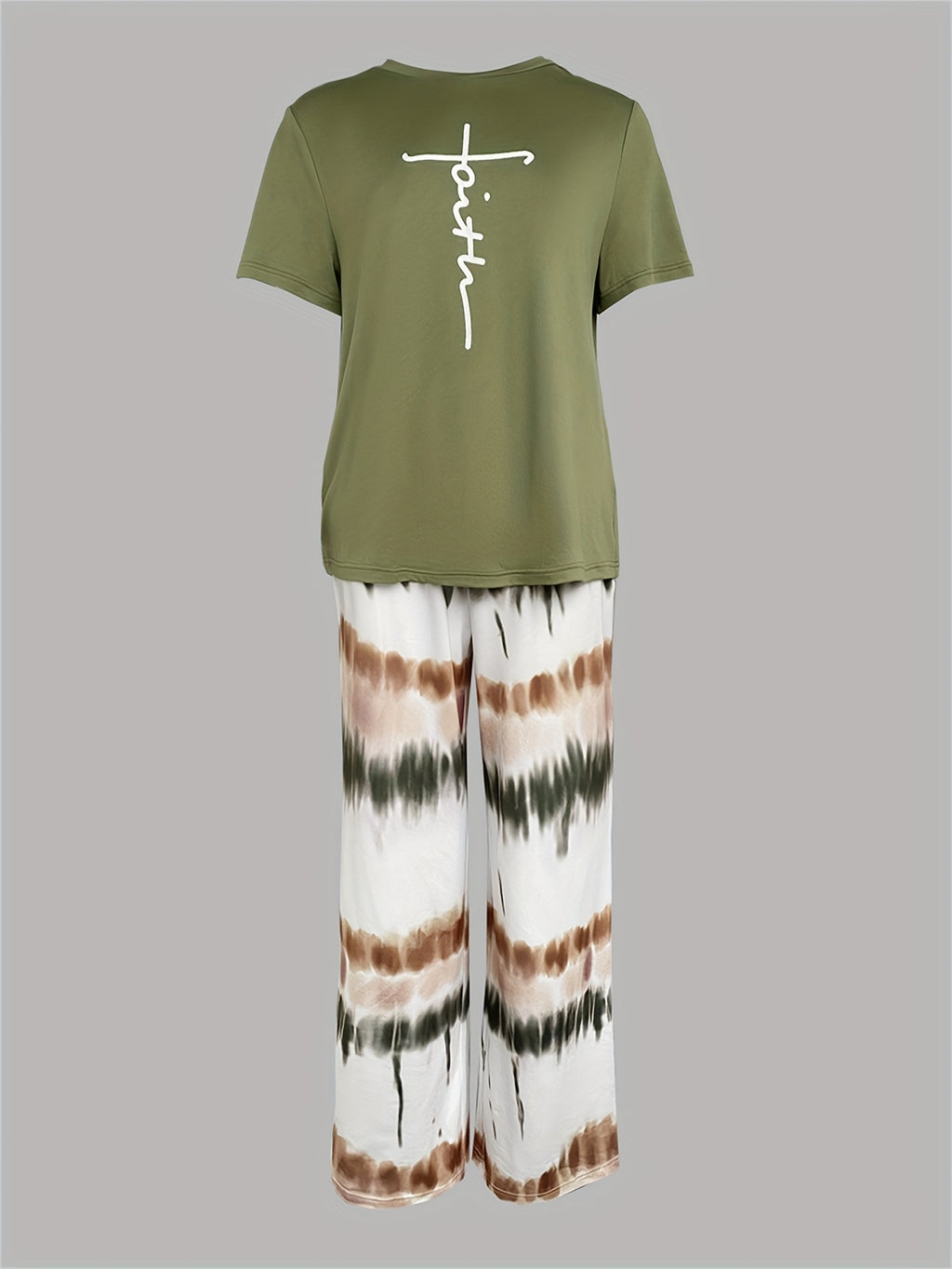 2pcs Printed Round Neck Short Sleeve Set, Gradient Printed Loose Pants, Women's Summer Pajama Set, Breathable Pure Home Clothing Two-piece Set.