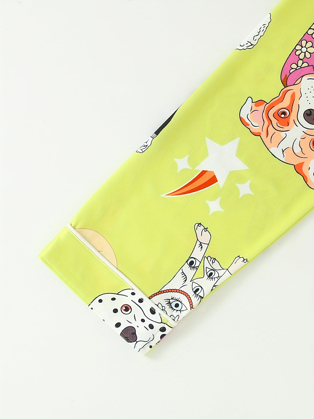 Cute Cartoon Dog Print Fashion Animal Long Sleeve Button-Up Collar Top And Pants, Casual And Comfortable Loose Fit, Perfect for Wearing at Home, Women's Two-Piece Pajama Set.
