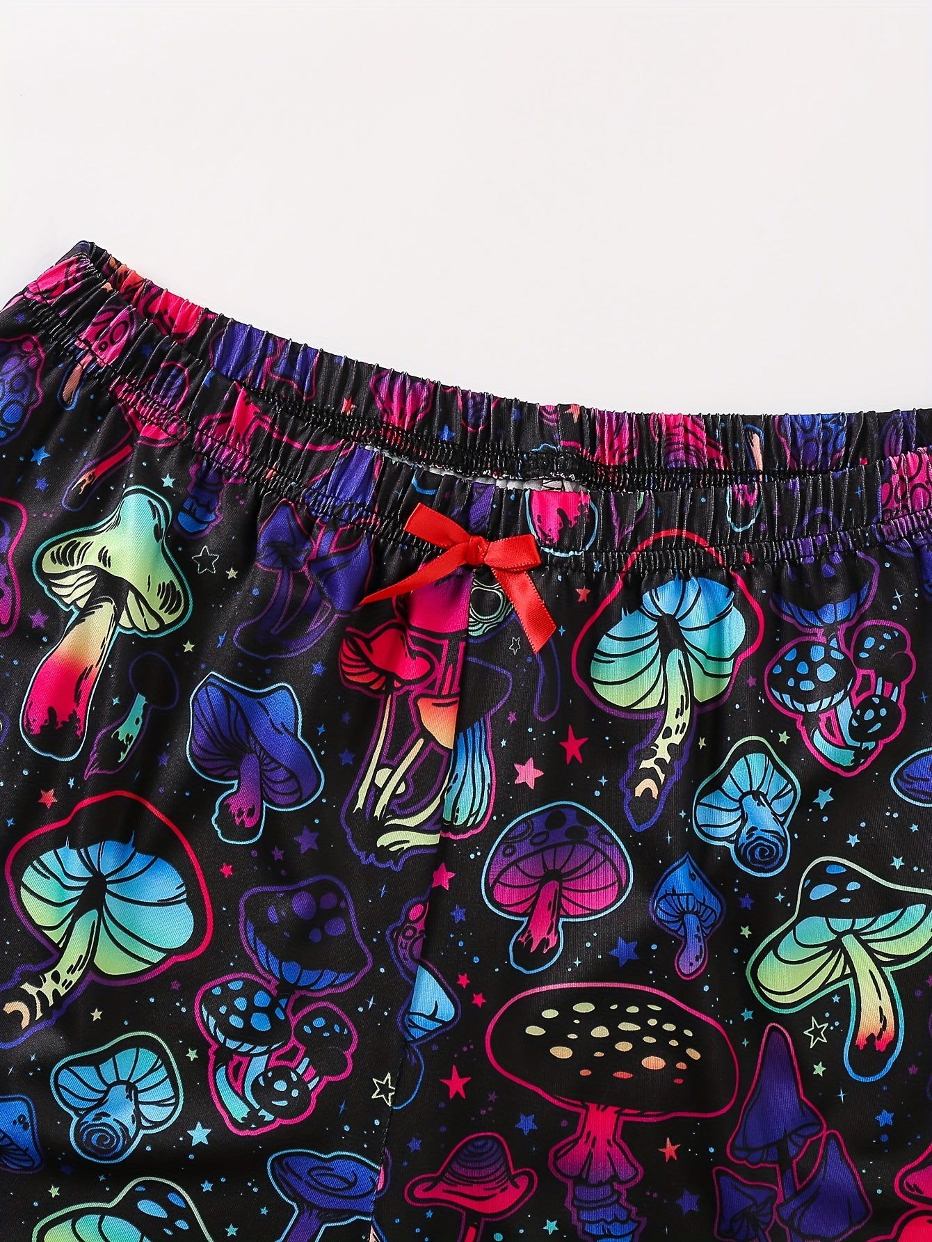 Vibrant Mushroom Print Pajama Set for Women - Relaxed Fit, Round Neck, Backless Crop Cami Top, Shorts, Soft Fabric, Breathable, Comfortable, Sexy, Sleepwear for a Good Night's Rest