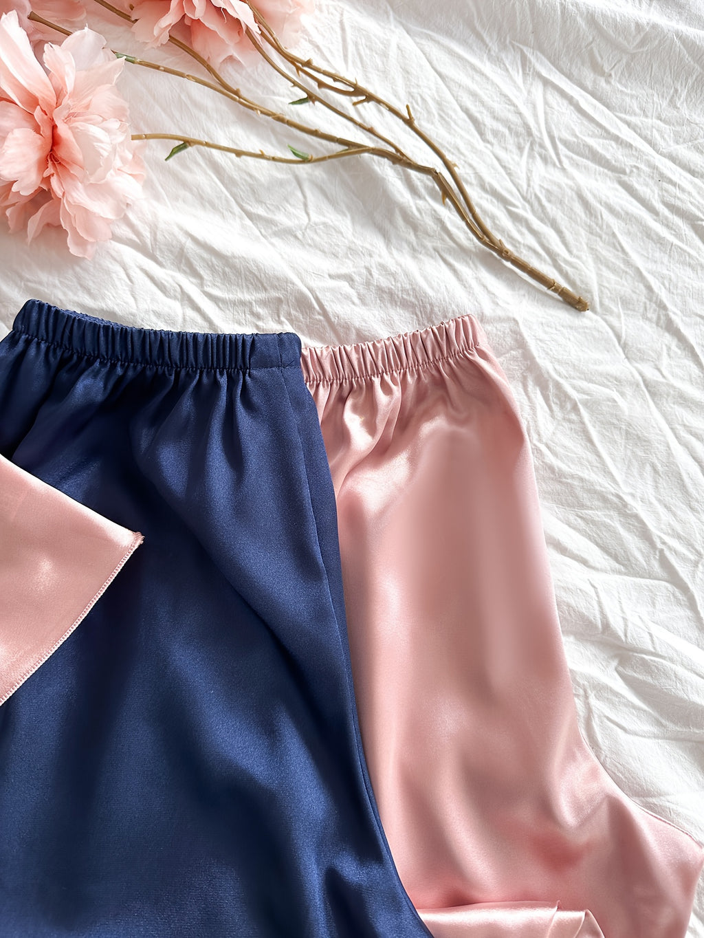 2 Sets Women's Sexy Solid Satin Pajama Set, Cowl Neck Backless Cami Top & Pants, Comfortable Relaxed Fit