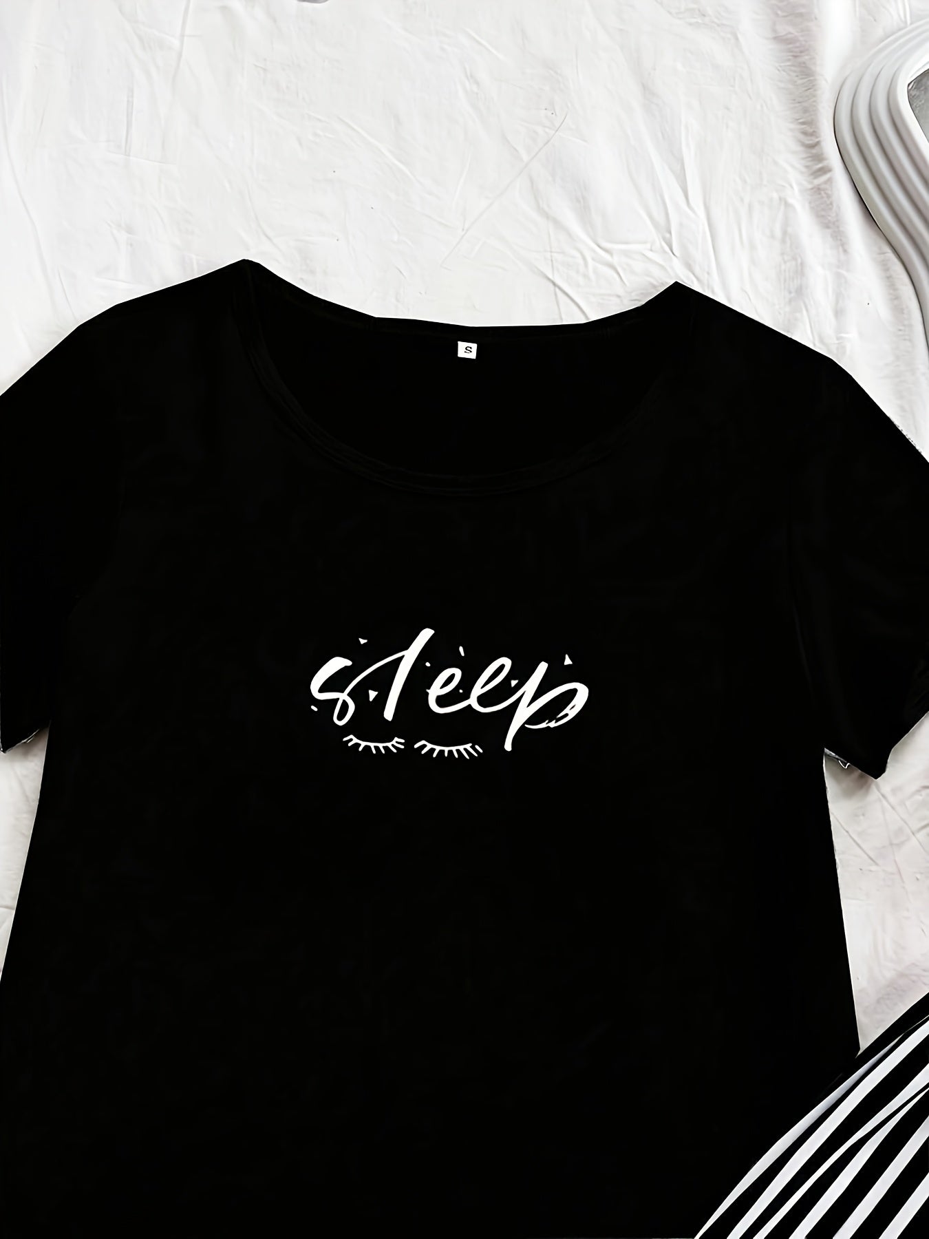 Simple Letter Pattern Women's Pajama Three-Piece Set