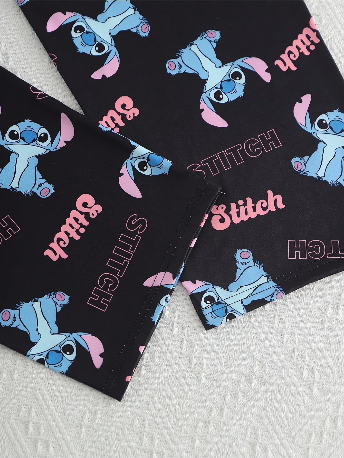 Stitch Women'S 3pcs Pajama Set - Casual Crew Neck Short Sleeve Top, Shorts & Pants with Cute Stitch Print, Soft Polyester Fabric, Perfect for Spring/Summer Loungewear, Loungewear|Playful Design|Soft Fabric