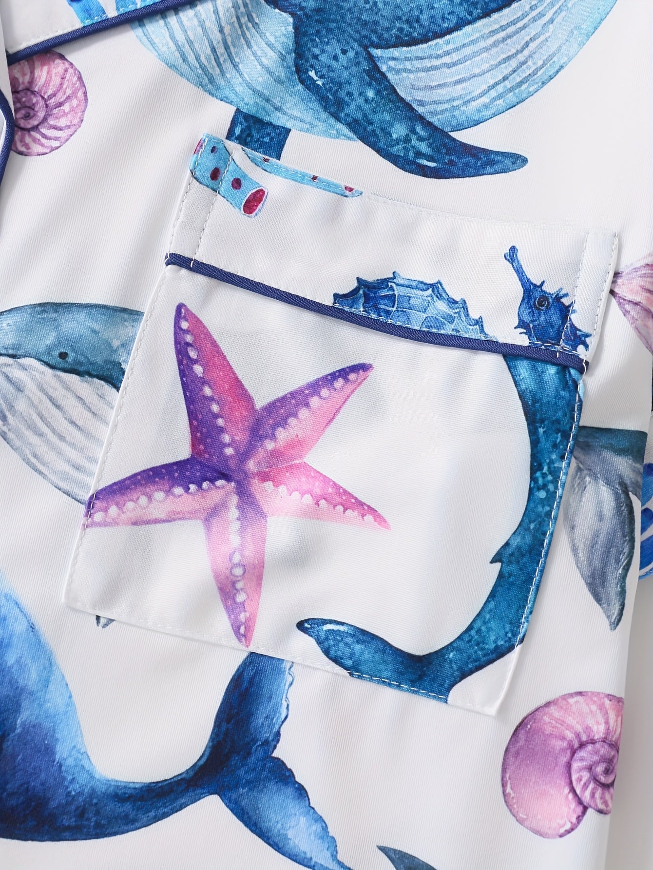[Playful Pajama Set] Elegant Women's Ankle-High Pajama Set | Ocean and Whale Print, Comfortable Shorts, All-Season Pocket Detail, Playful Design, Pocketed Set