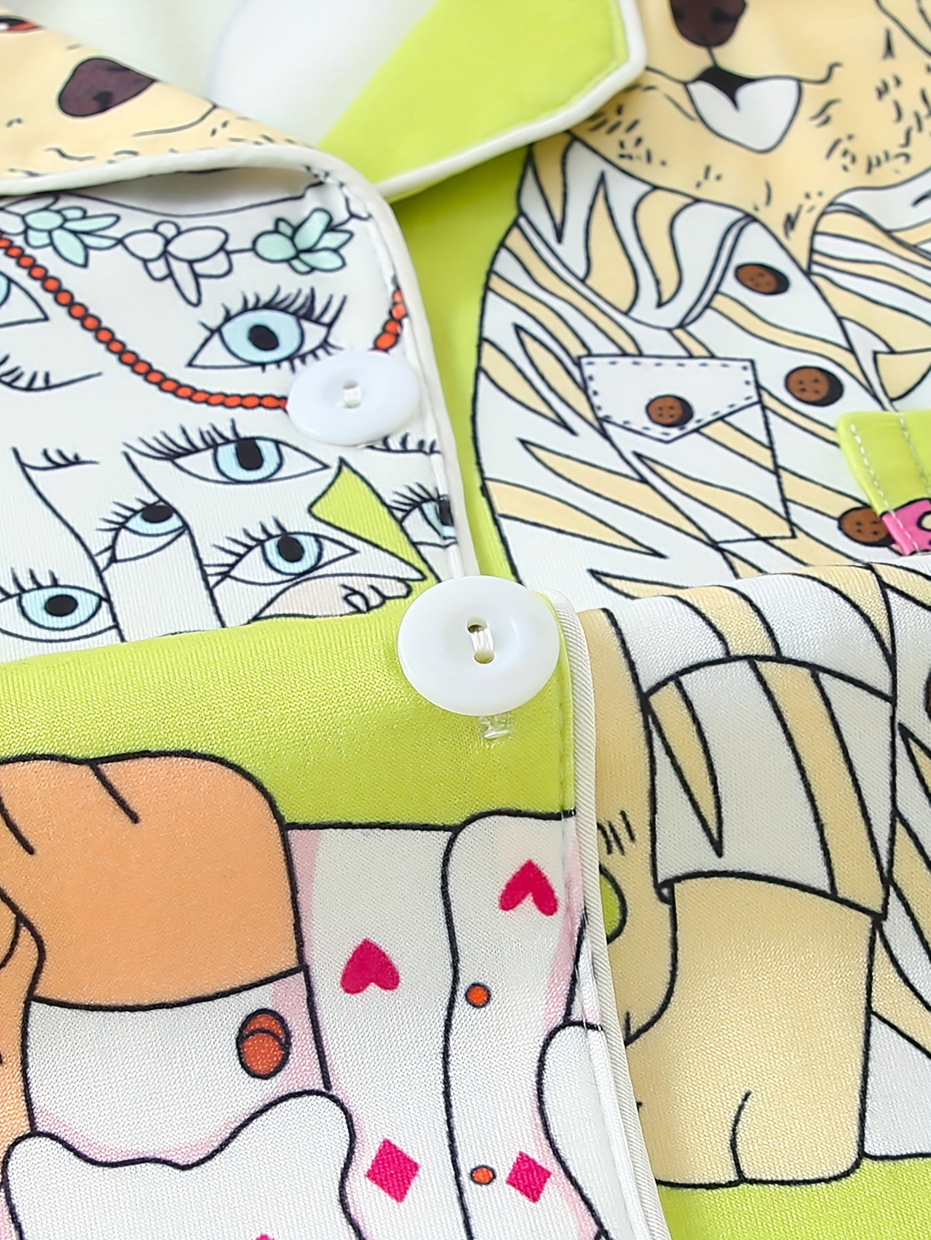 Cute Cartoon Dog Print Fashion Animal Long Sleeve Button-Up Collar Top And Pants, Casual And Comfortable Loose Fit, Perfect for Wearing at Home, Women's Two-Piece Pajama Set.