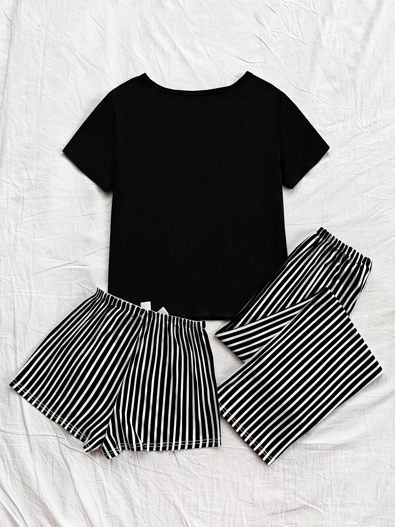 Simple Letter Pattern Women's Pajama Three-Piece Set