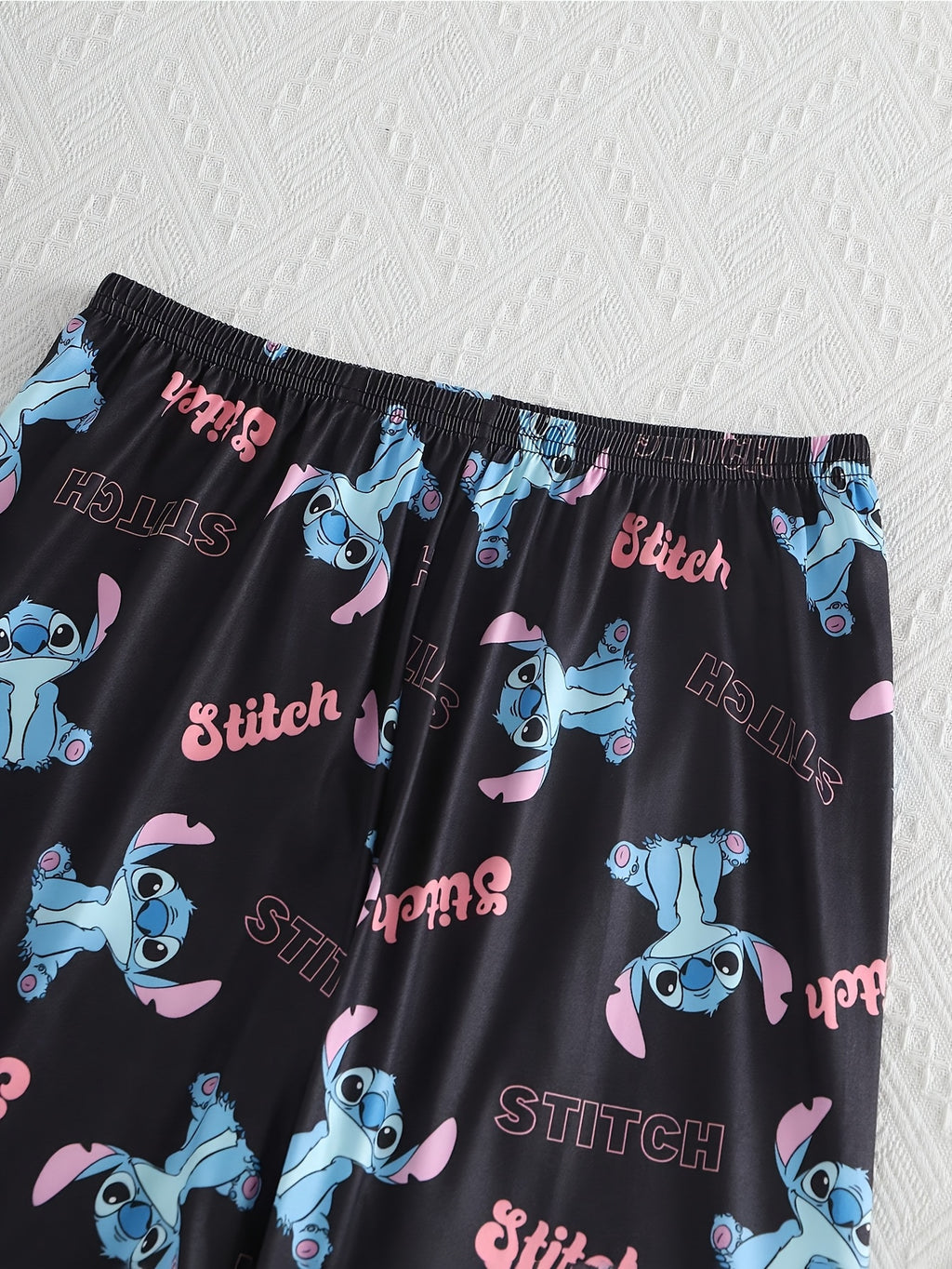 Stitch Women'S 3pcs Pajama Set - Casual Crew Neck Short Sleeve Top, Shorts & Pants with Cute Stitch Print, Soft Polyester Fabric, Perfect for Spring/Summer Loungewear, Loungewear|Playful Design|Soft Fabric
