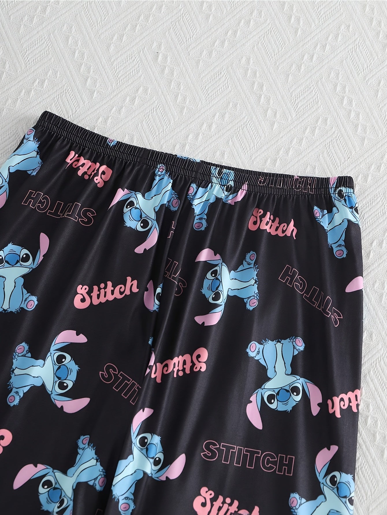 Stitch Women'S 3pcs Pajama Set - Casual Crew Neck Short Sleeve Top, Shorts & Pants with Cute Stitch Print, Soft Polyester Fabric, Perfect for Spring/Summer Loungewear, Loungewear|Playful Design|Soft Fabric