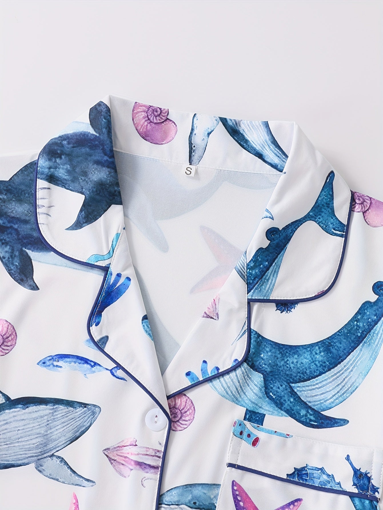 [Playful Pajama Set] Elegant Women's Ankle-High Pajama Set | Ocean and Whale Print, Comfortable Shorts, All-Season Pocket Detail, Playful Design, Pocketed Set
