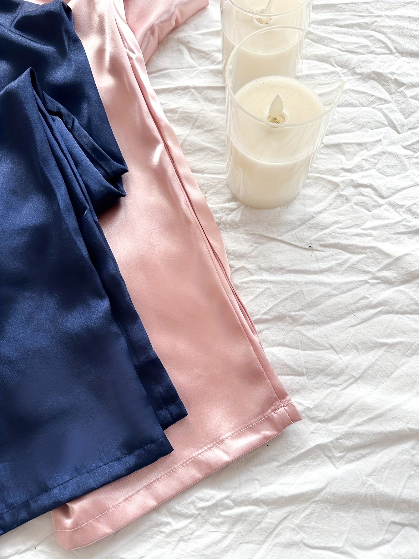 2 Sets Women's Sexy Solid Satin Pajama Set, Cowl Neck Backless Cami Top & Pants, Comfortable Relaxed Fit