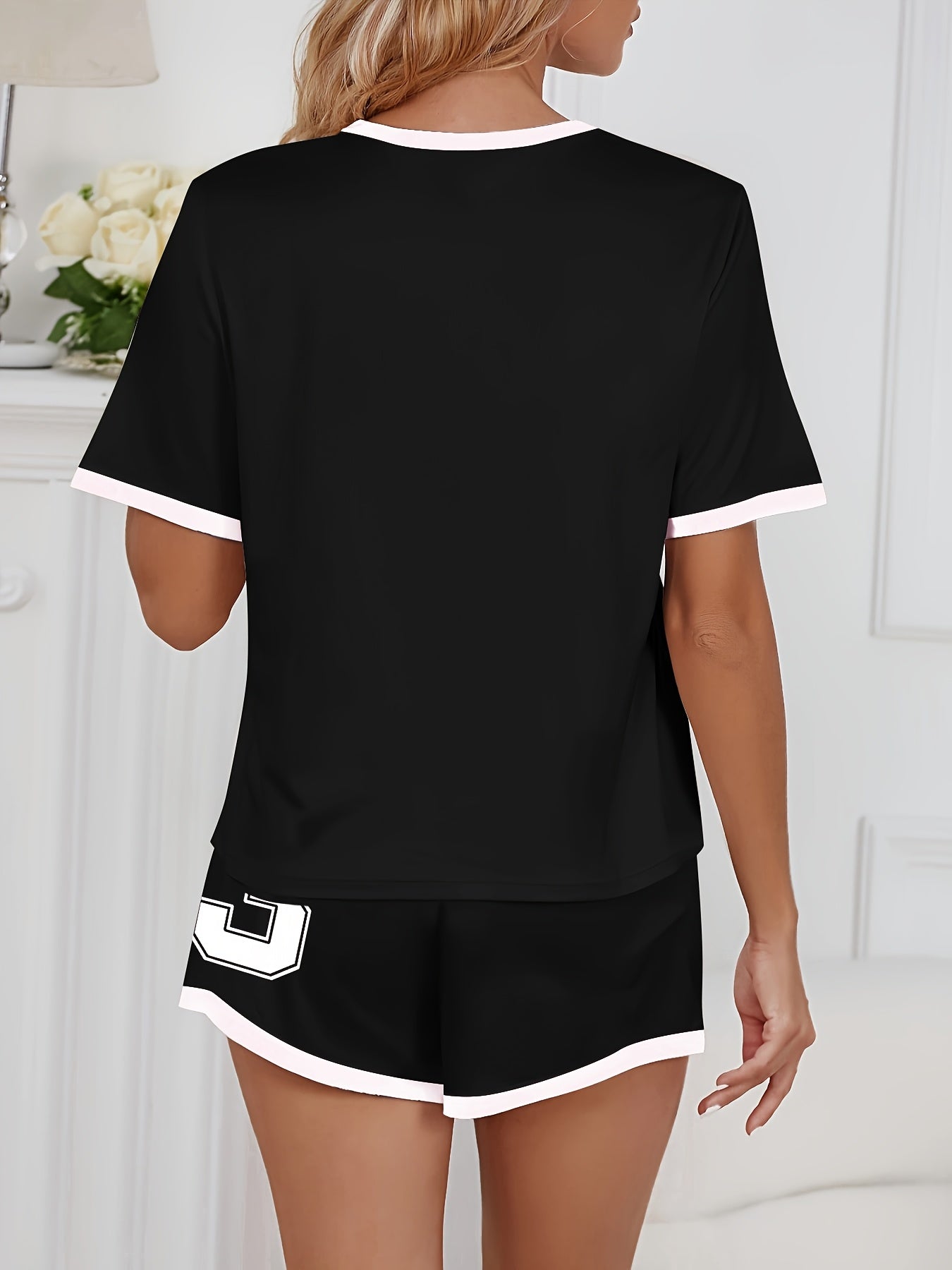 [2-Piece Sleepwear Set] Women's Casual Two-Piece Sleepwear Set | Lettered 23 Top with Shorts for Home Wear