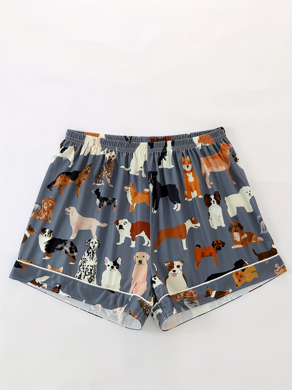 [Dog Print Pajama Set] Polyester Women's Pajama Set | Lapel Short Sleeve Open Front Shirt & Loose Elastic Shorts with Animal Dog Print | Cool Summer Wearable Outdoors, Casual Four-Season Sleepwear and Loungewear Suit