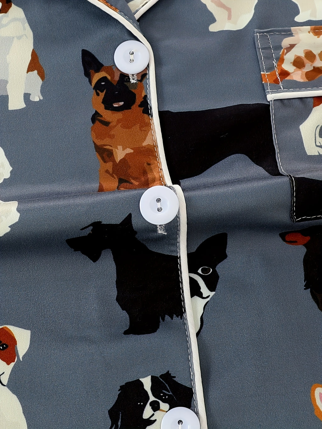 [Dog Print Pajama Set] Polyester Women's Pajama Set | Lapel Short Sleeve Open Front Shirt & Loose Elastic Shorts with Animal Dog Print | Cool Summer Wearable Outdoors, Casual Four-Season Sleepwear and Loungewear Suit