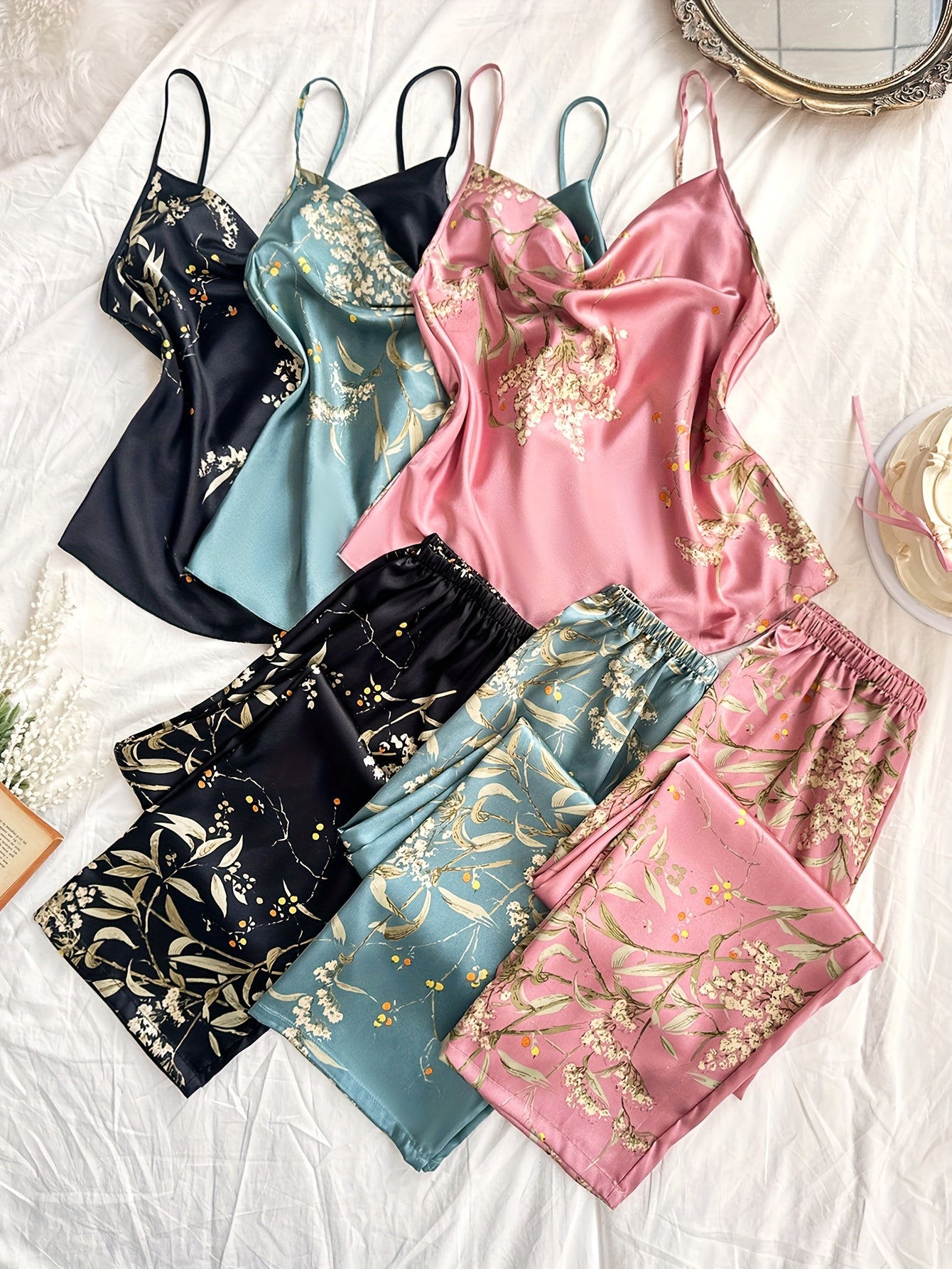 [Ruffled Collar Pajama] 6pcs Four Seasons Ruffled Collar Suspender Pants and Pajama Set