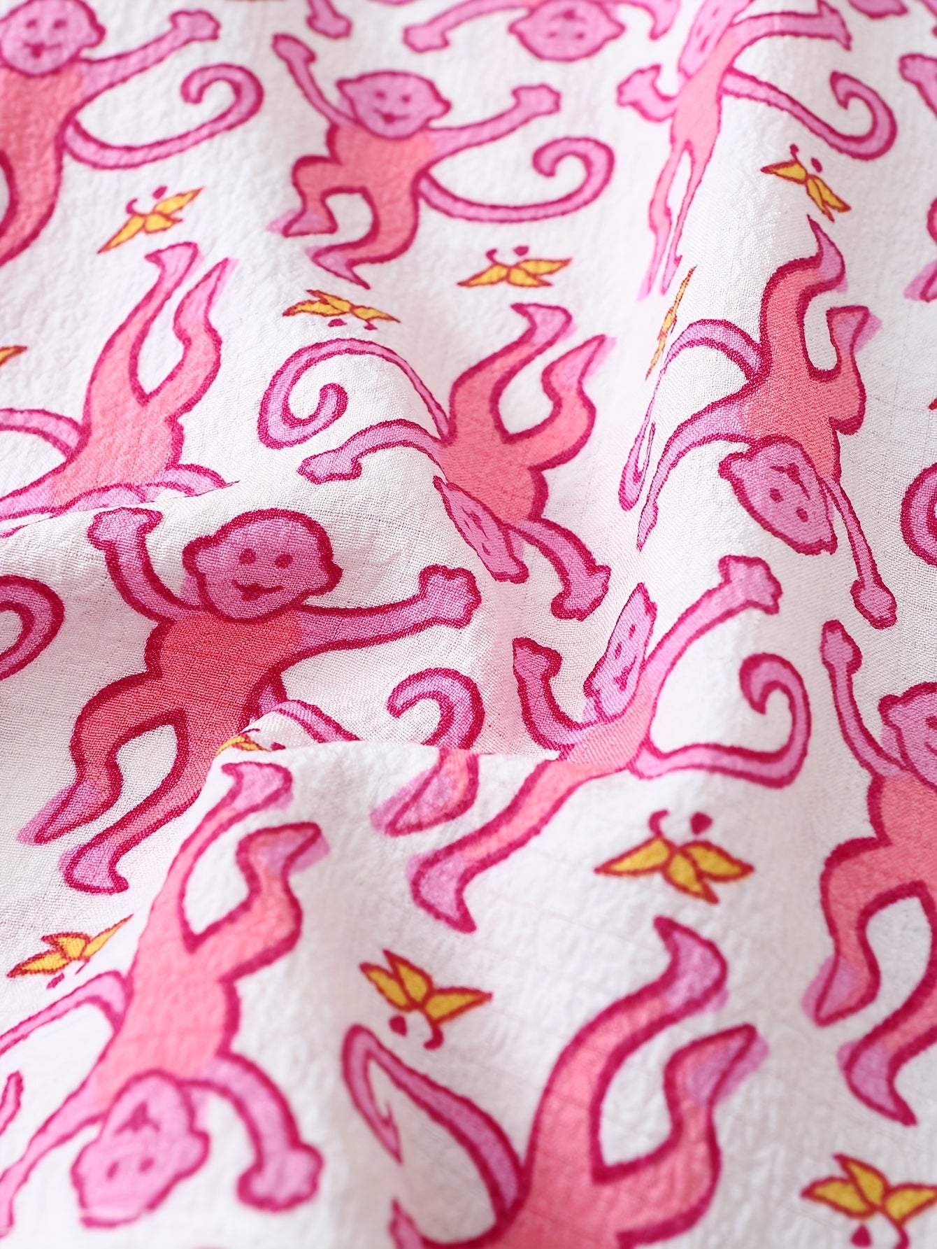 Two-piece spring/summer Women's monkey banana print button-up short-sleeve pocket top and bow shorts pajama set