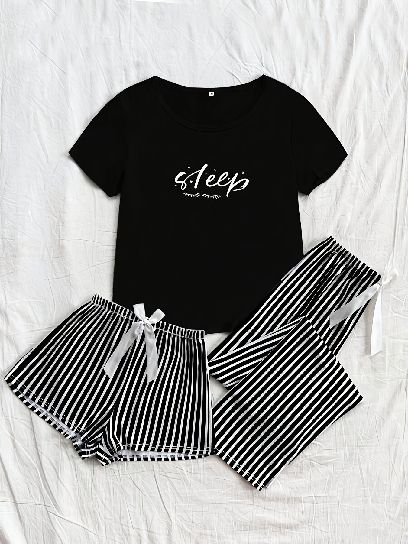 Simple Letter Pattern Women's Pajama Three-Piece Set