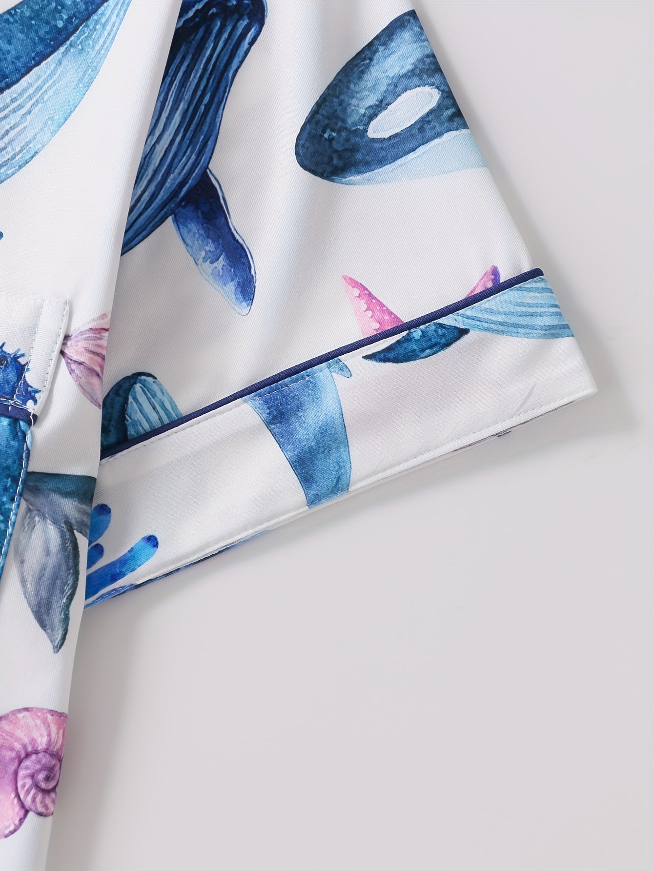 [Playful Pajama Set] Elegant Women's Ankle-High Pajama Set | Ocean and Whale Print, Comfortable Shorts, All-Season Pocket Detail, Playful Design, Pocketed Set