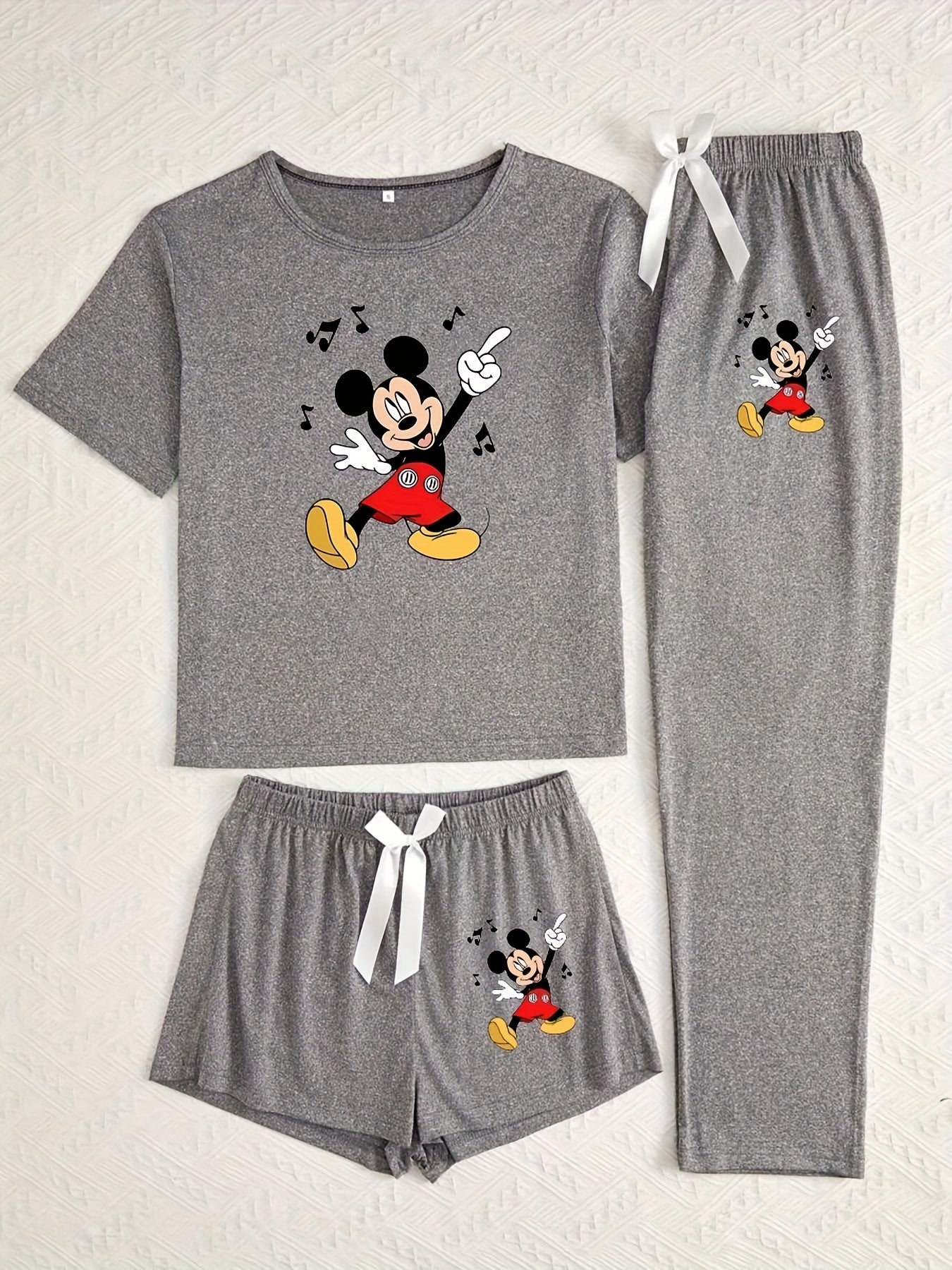 [Mickey Mouse Pajama Set] Disney Mickey Mouse Print Pajama Set - Three-Piece Cute Design