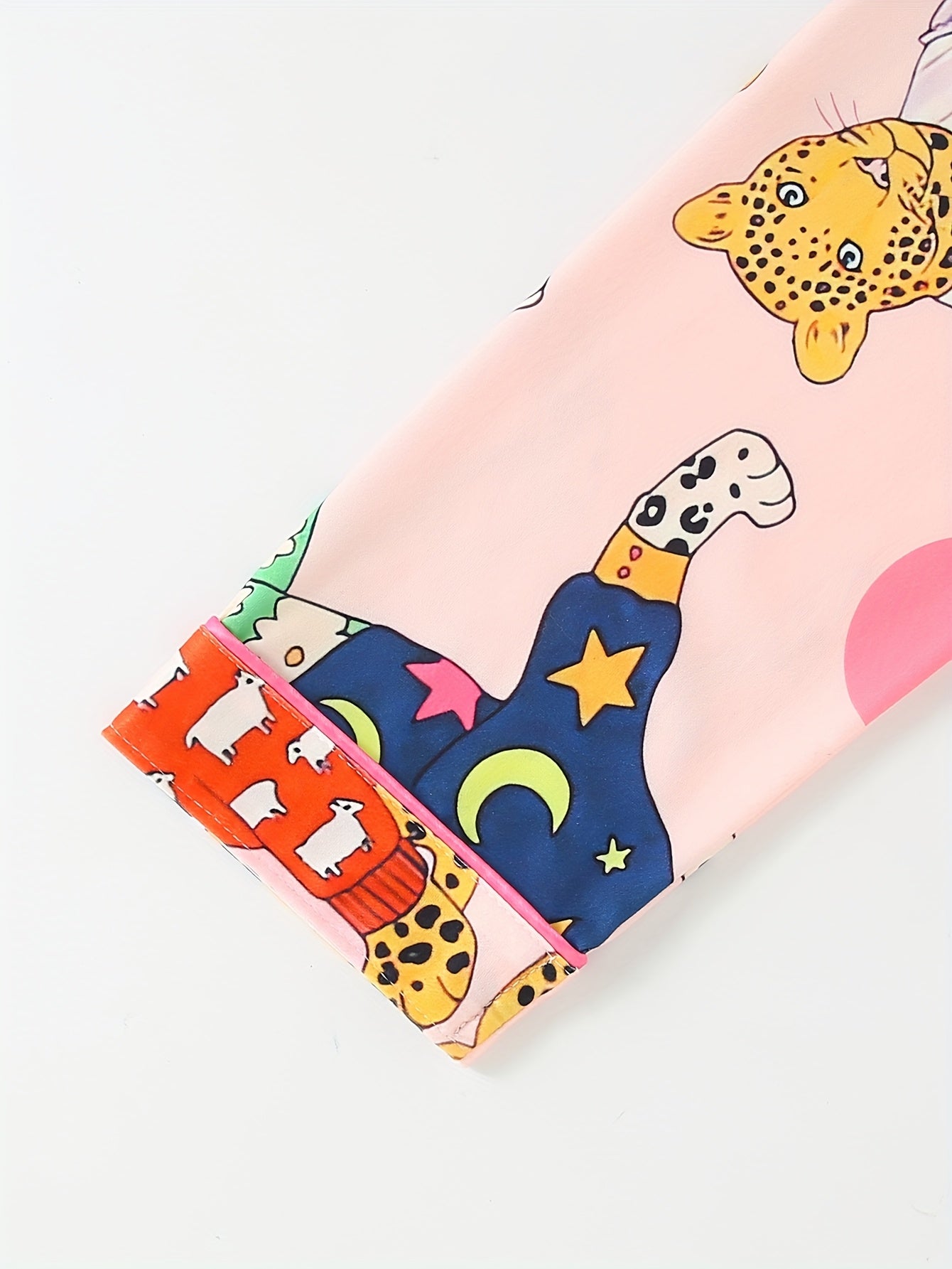 Women's Colorful Leopard and Cartoon Print Pajama Set - Long Sleeve Button-Up Collared Top and Pants, Casual Comfortable Loose Fit, All-Season Cozy Loungewear, Ladies Pajama Sets