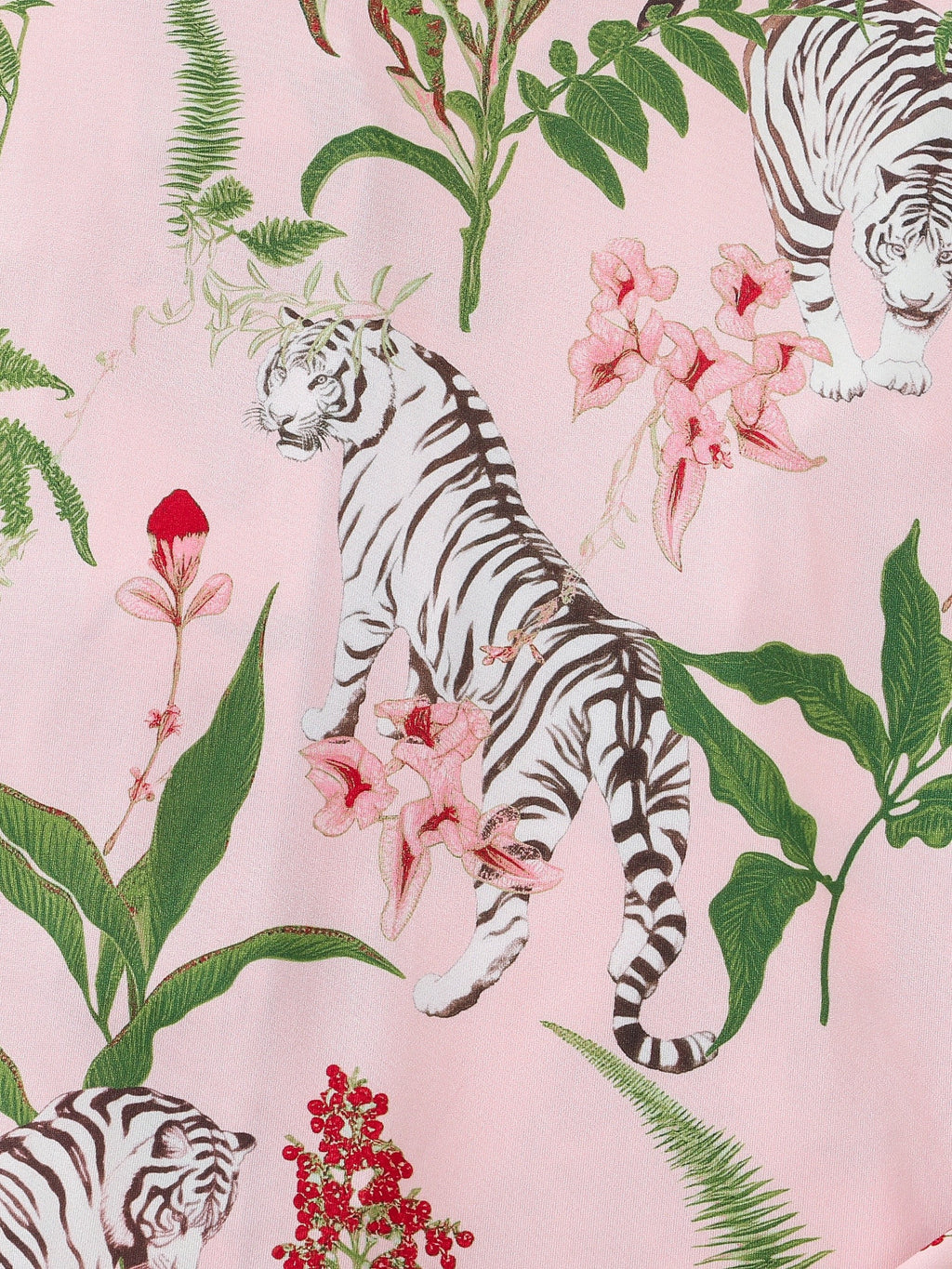 Women's Tiger & Plant Print Casual Pajama Set, Long Sleeve Buttons Lapel Top & Pants, Comfortable Relaxed Fit For Fall
